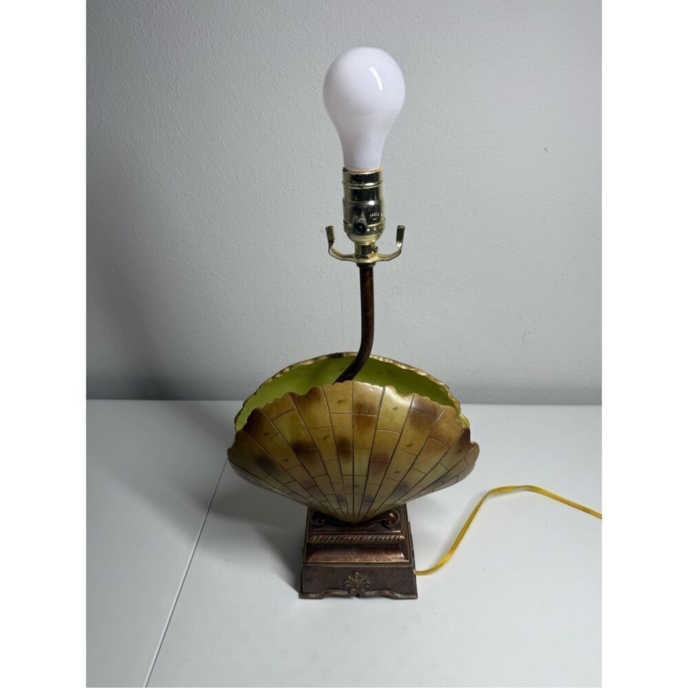 Rare Vintage Shell Shaped Table Lamp – Coastal Nautical Decor, Bronze Base